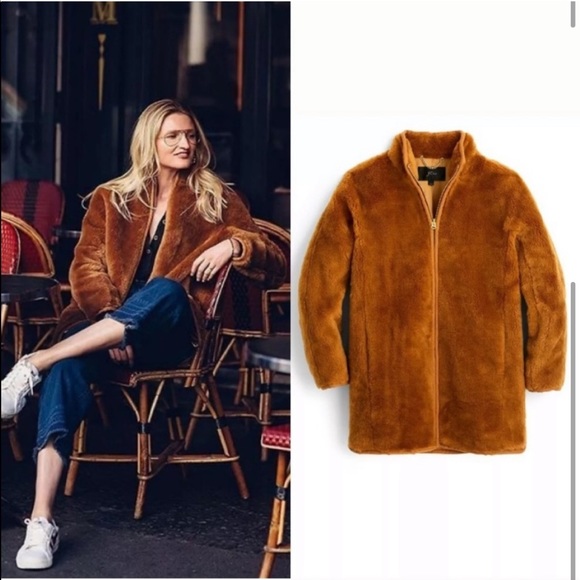 J.Crew Teddy Faux Fur Coat Tan Brown Size S NWT - Picture 6 of 9